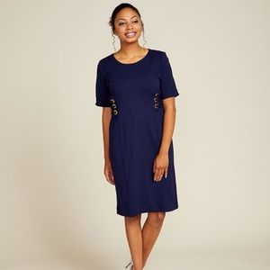 Navy Grommet-Accent Scoop Neck Sheath Dress Size 6